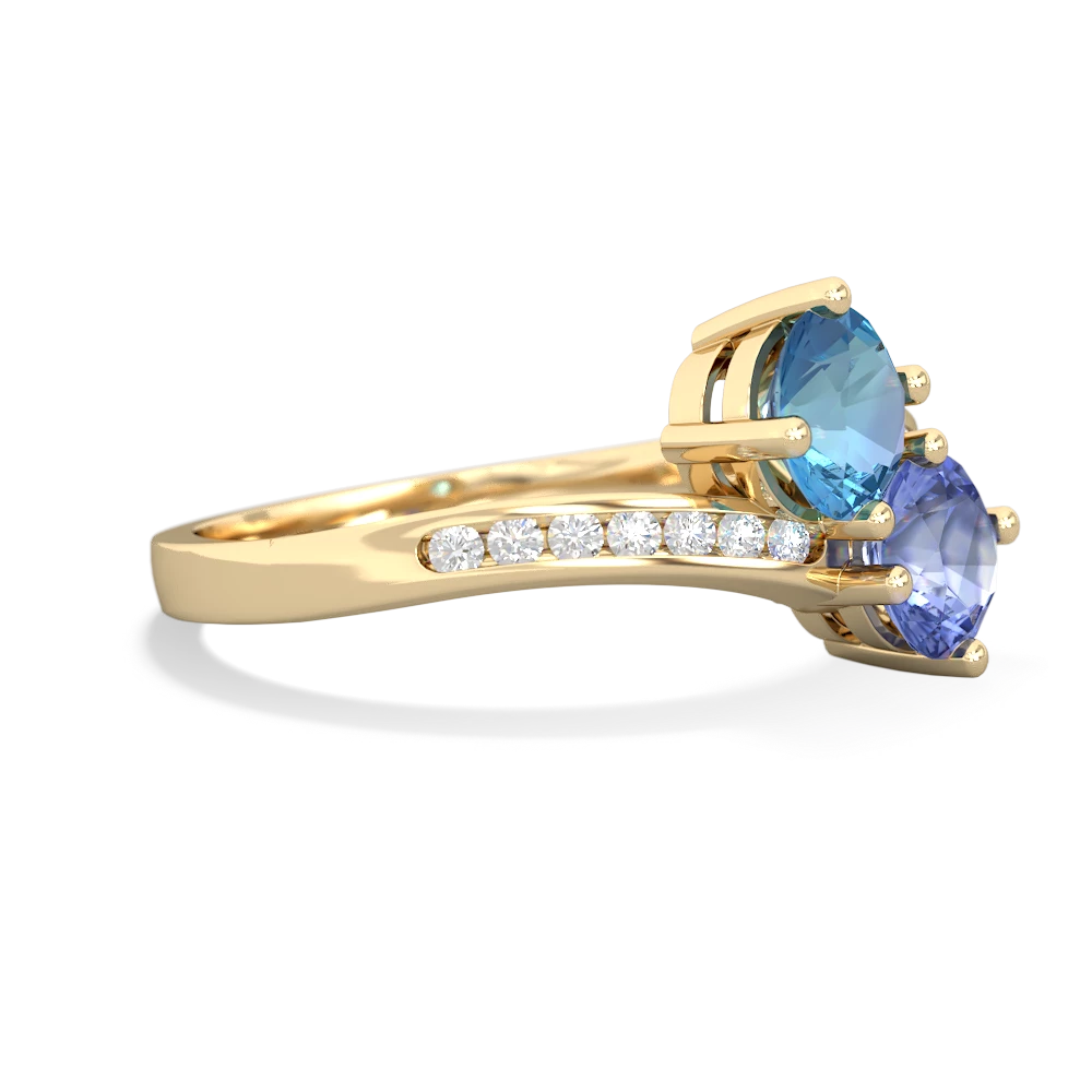 Blue Topaz Channel Set Two Stone 14K Yellow Gold ring R5303