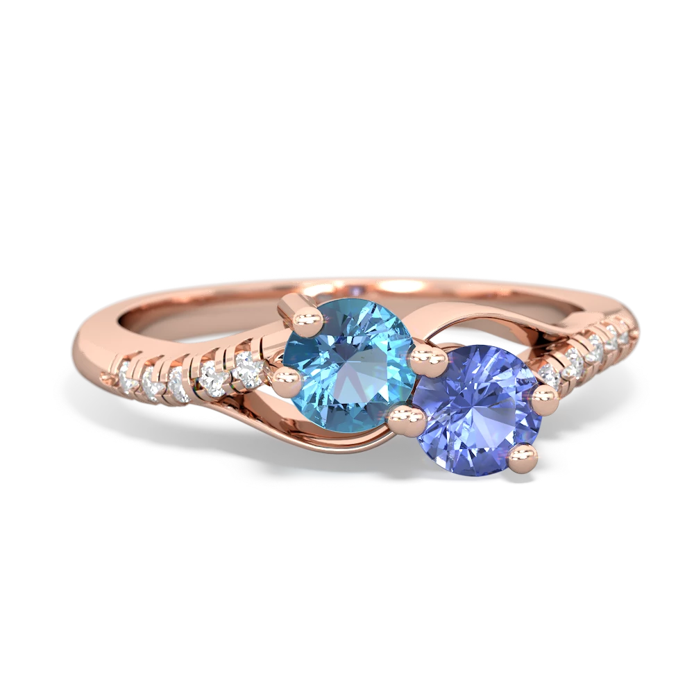 Blue Topaz Infinity Pave Two Stone 14K Rose Gold ring R5285