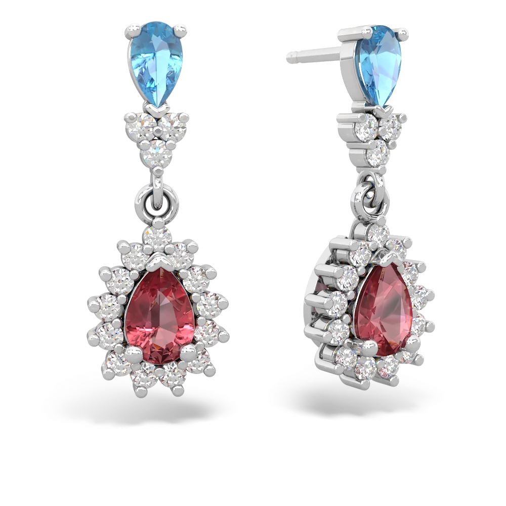 Blue Topaz Halo Pear Dangle 14K White Gold earrings E1882