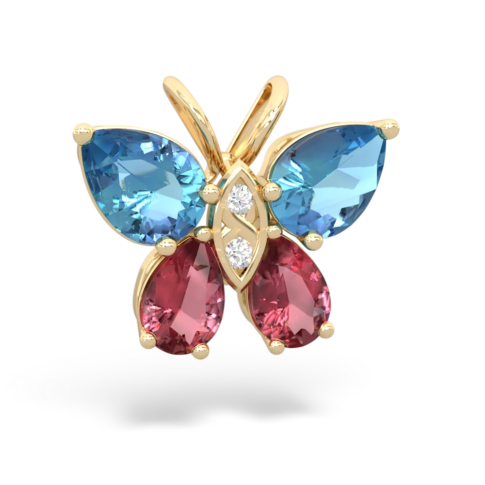 Blue Topaz Butterfly 14K Yellow Gold pendant P2215