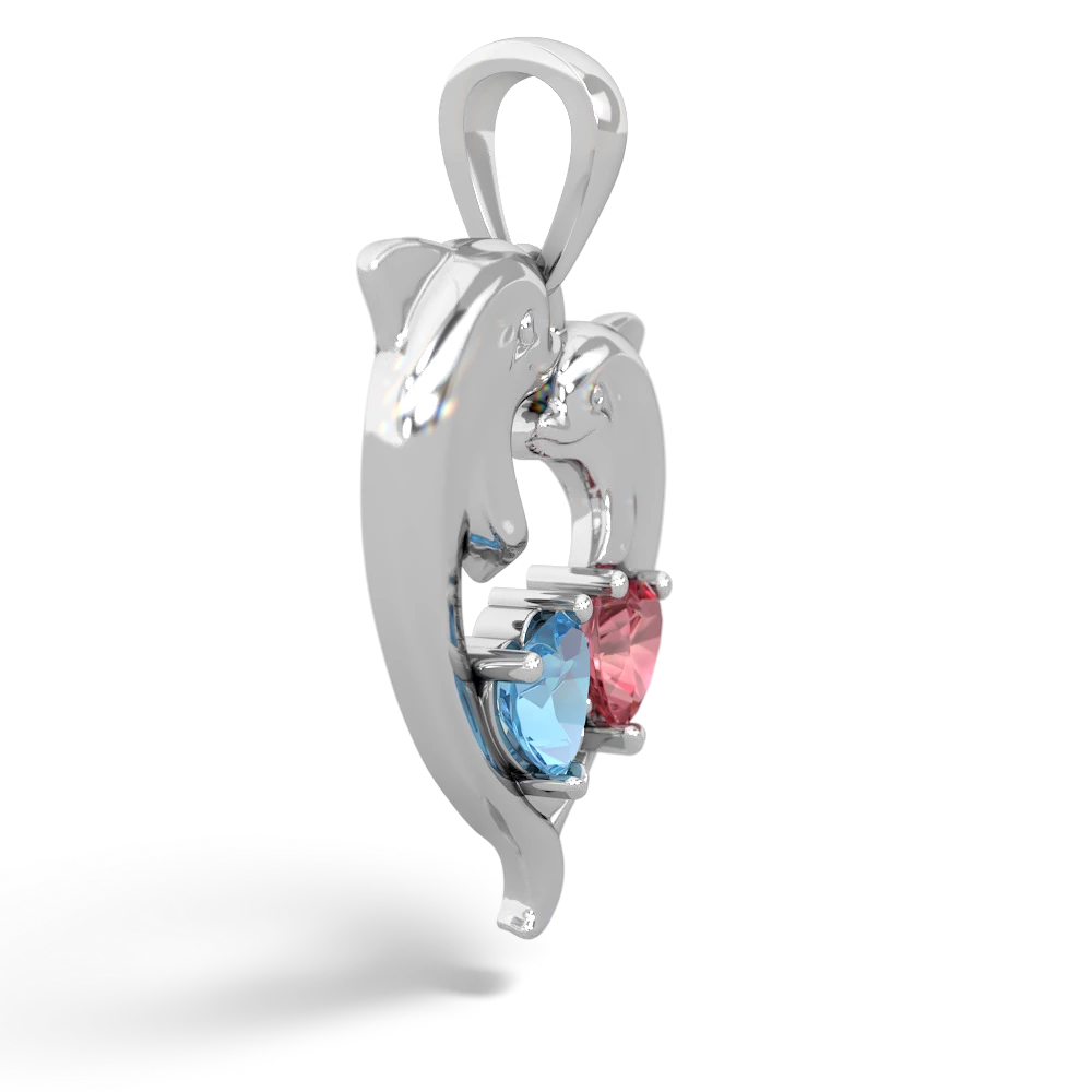 Blue Topaz Dolphin Heart 14K White Gold pendant P5820