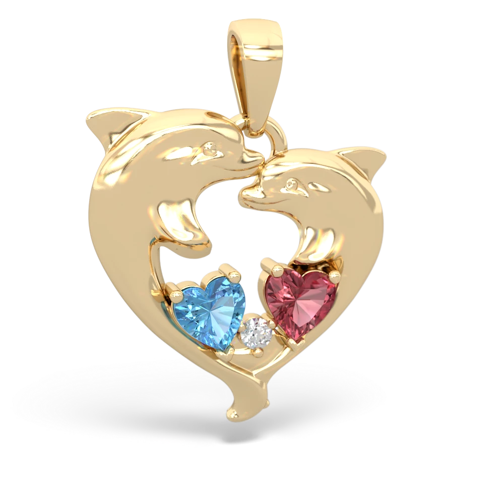 Blue Topaz Dolphin Heart 14K Yellow Gold pendant P5820