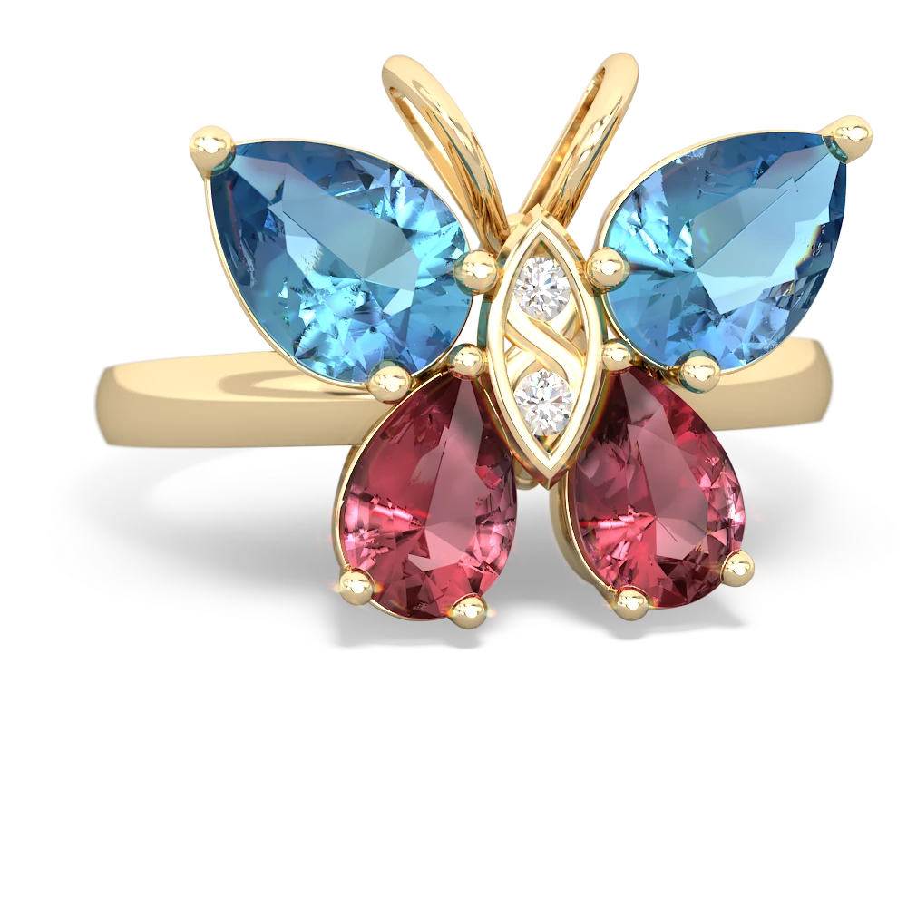 Blue Topaz Butterfly 14K Yellow Gold ring R2215