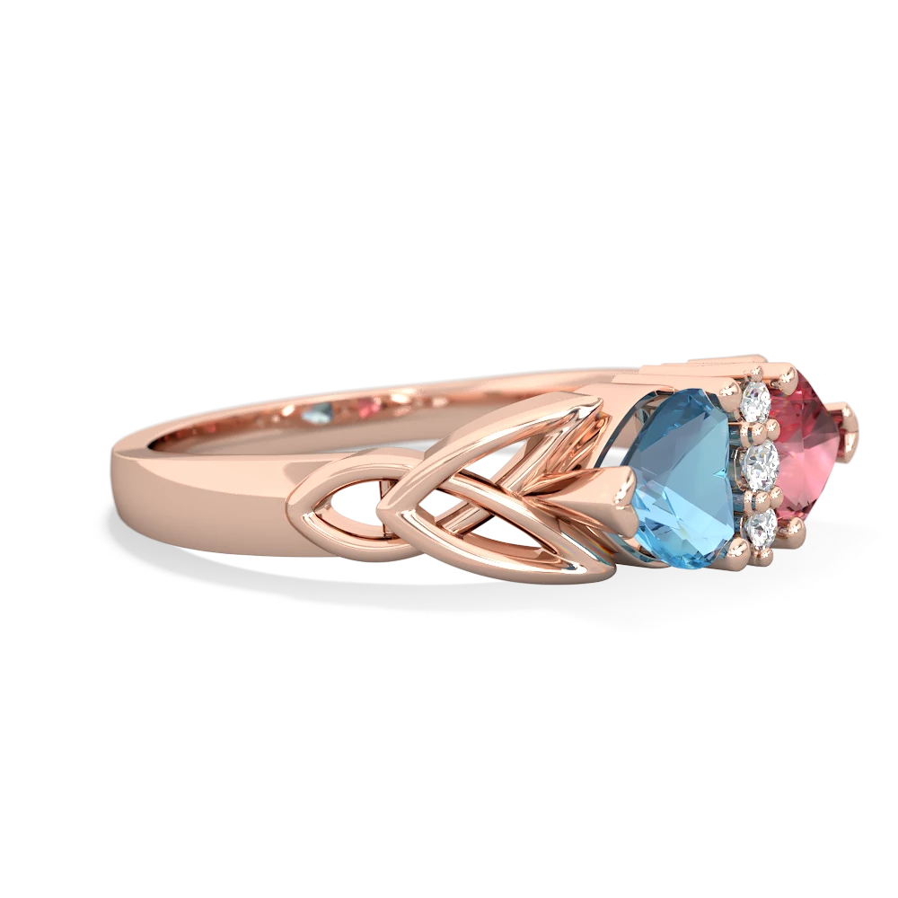 Blue Topaz Celtic Knot Double Heart 14K Rose Gold ring R5040