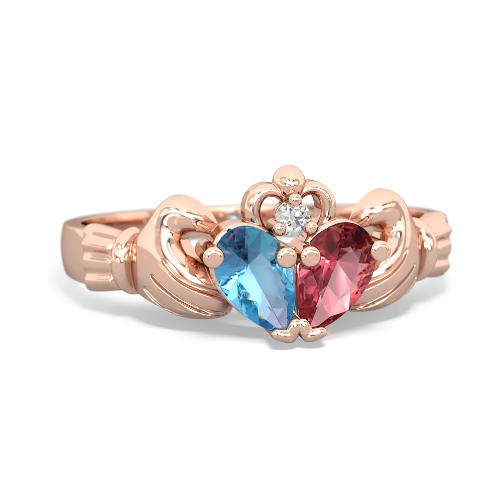 Blue Topaz 'Our Heart' Claddagh 14K Rose Gold ring R2388