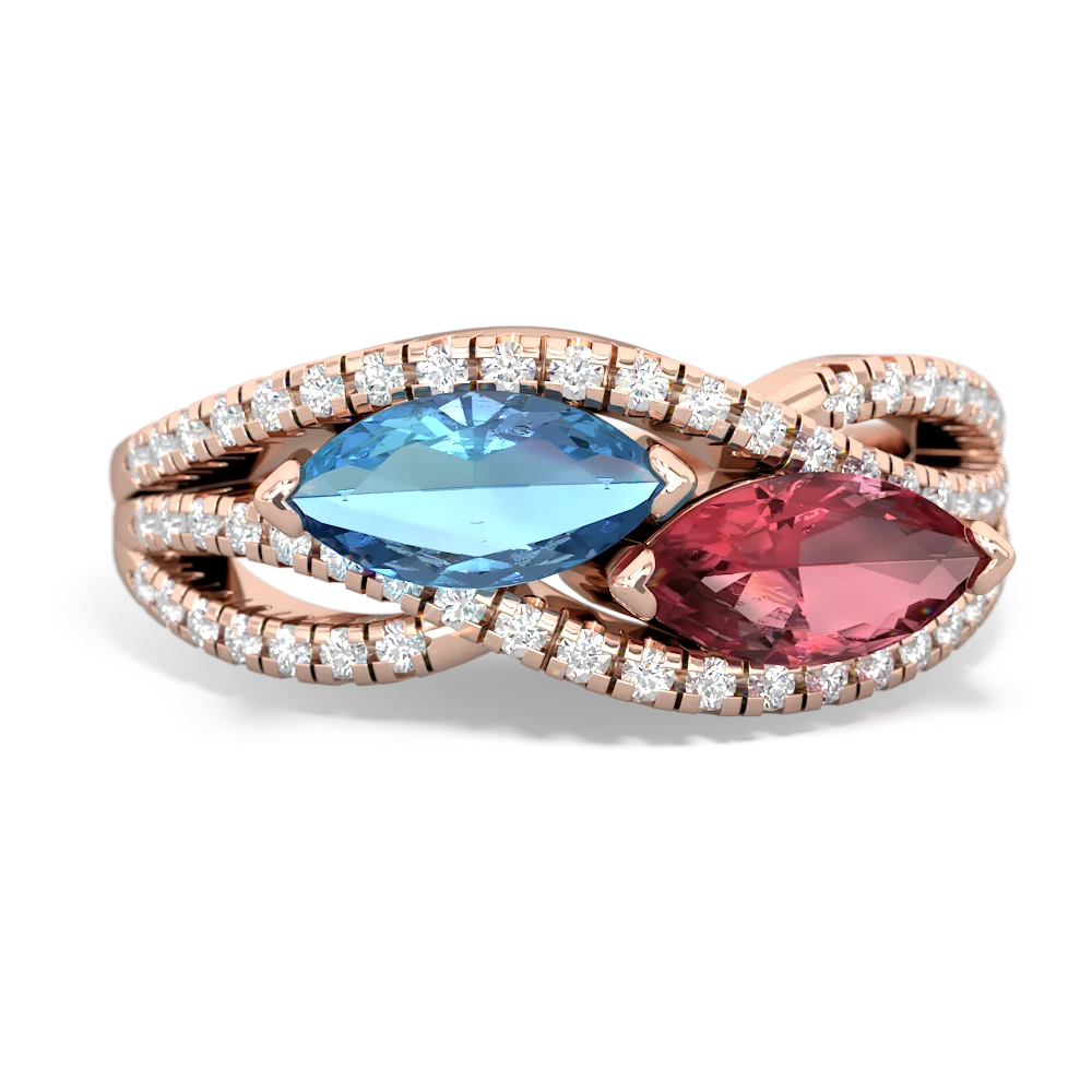 Blue Topaz Diamond Rivers 14K Rose Gold ring R3070