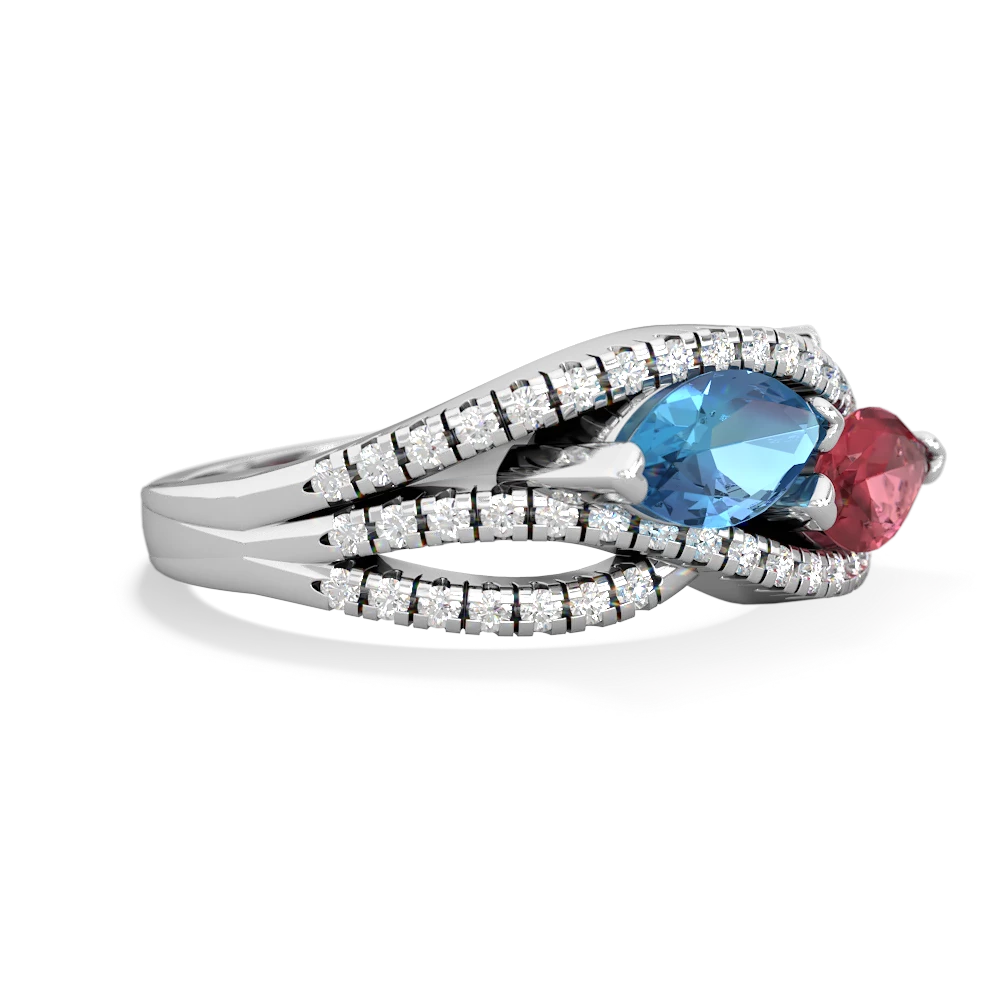 Blue Topaz Diamond Rivers 14K White Gold ring R3070