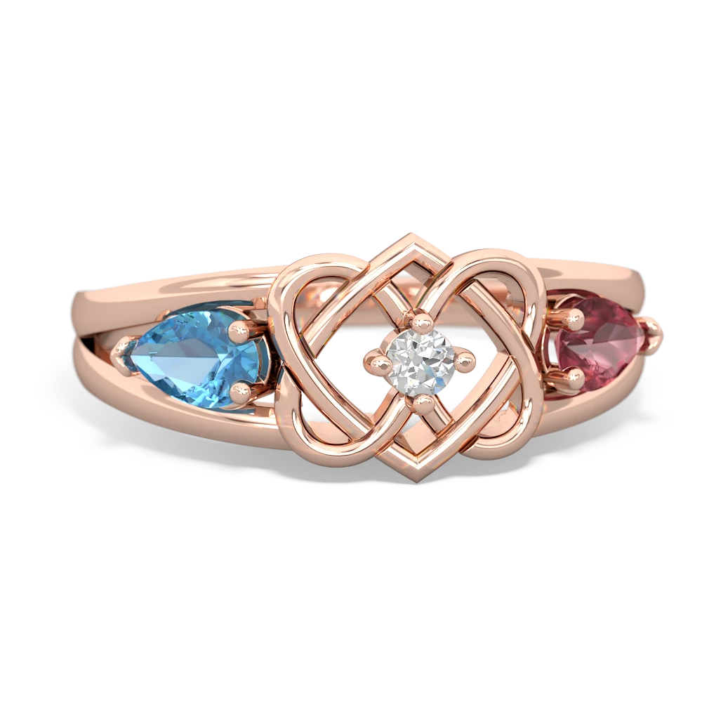 Blue Topaz Hearts Intertwined 14K Rose Gold ring R5880