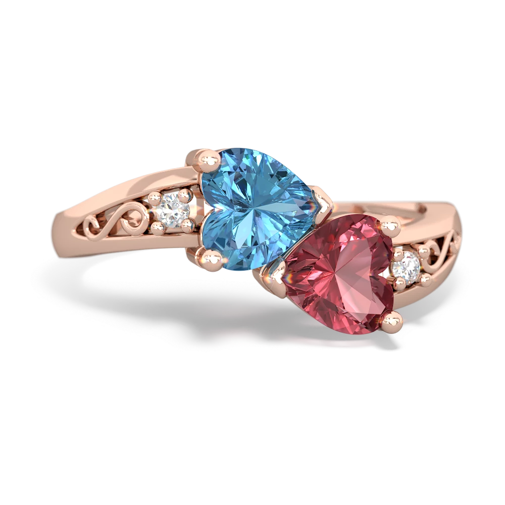 Blue Topaz Snuggling Hearts 14K Rose Gold ring R2178