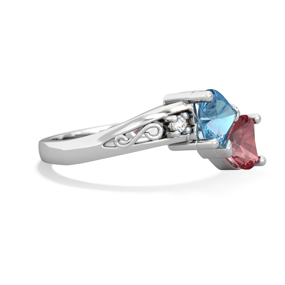 Blue Topaz Snuggling Hearts 14K White Gold ring R2178