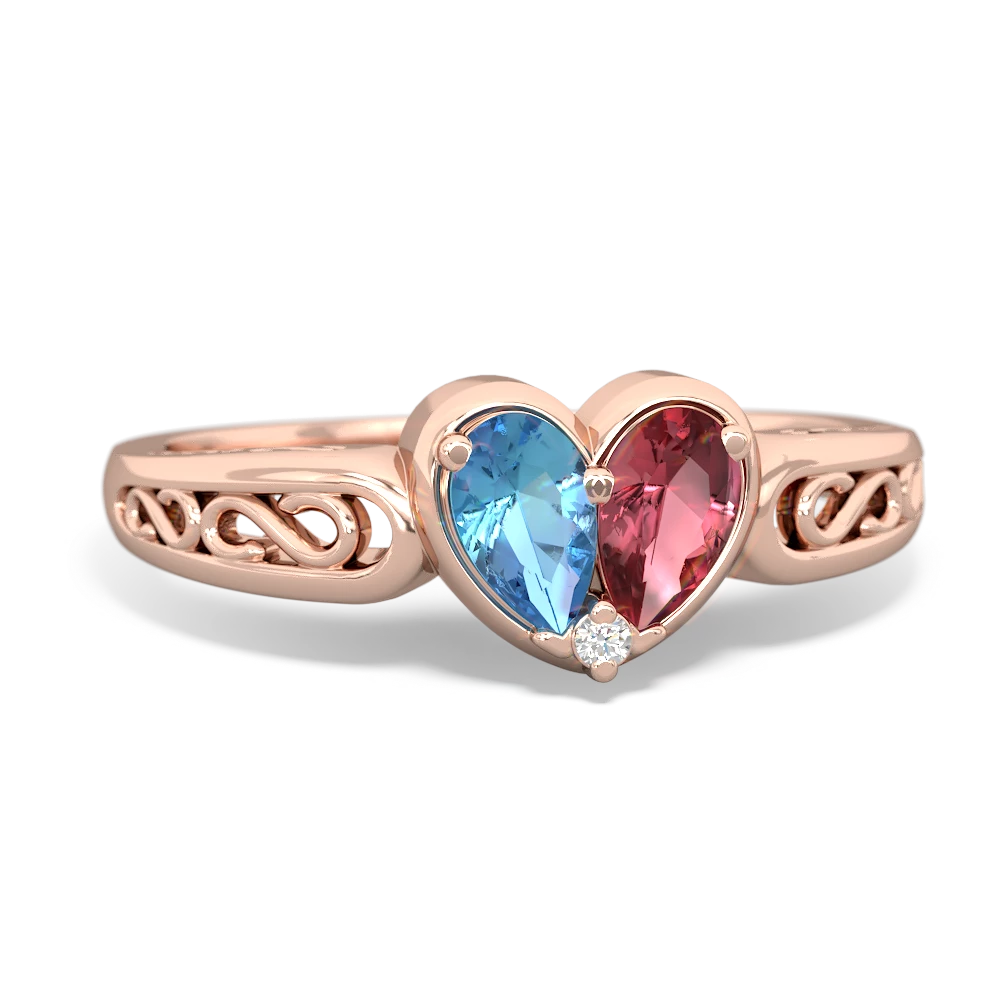 Blue Topaz Filligree 'One Heart' 14K Rose Gold ring R5070