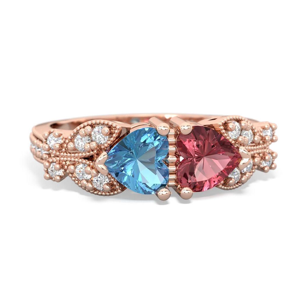 Blue Topaz Diamond Butterflies 14K Rose Gold ring R5601