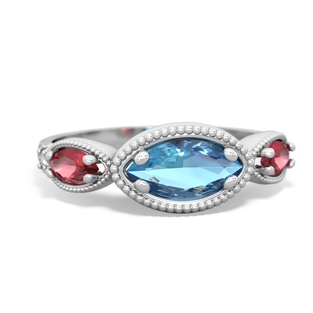 Blue Topaz Milgrain Marquise 14K White Gold ring R5700