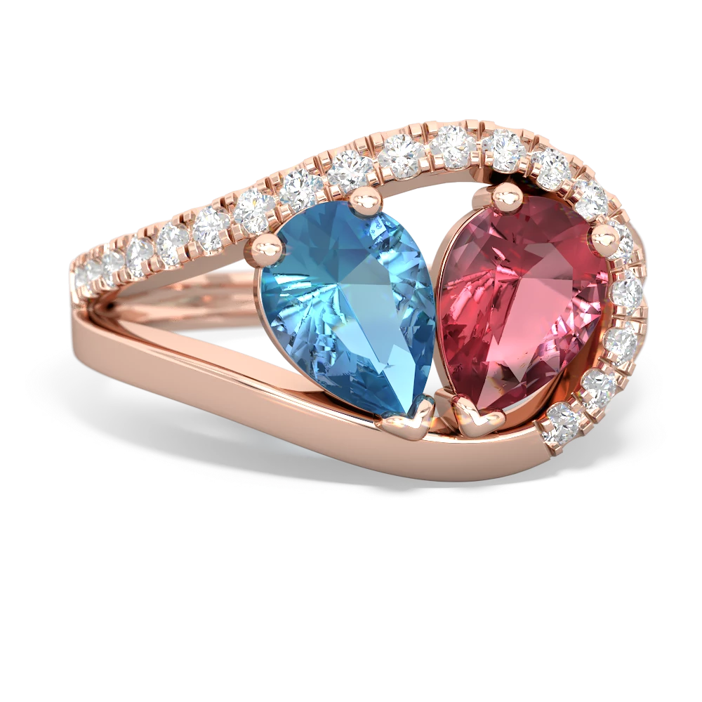 Blue Topaz Nestled Heart Keepsake 14K Rose Gold ring R5650