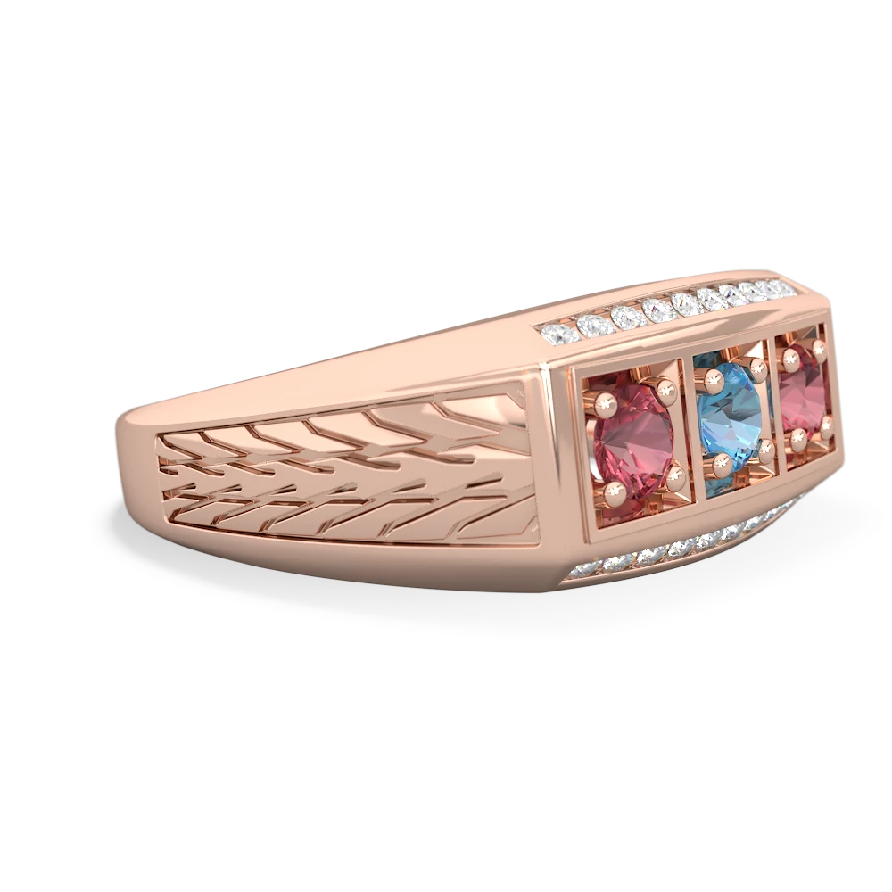 Blue Topaz Three Stone Tire Tread Men's 14K Rose Gold ring R0520