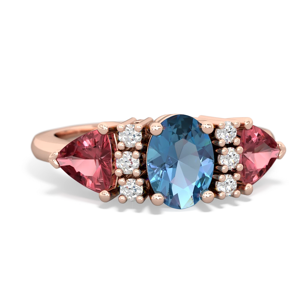 Blue Topaz Antique Style Three Stone 14K Rose Gold ring R2186