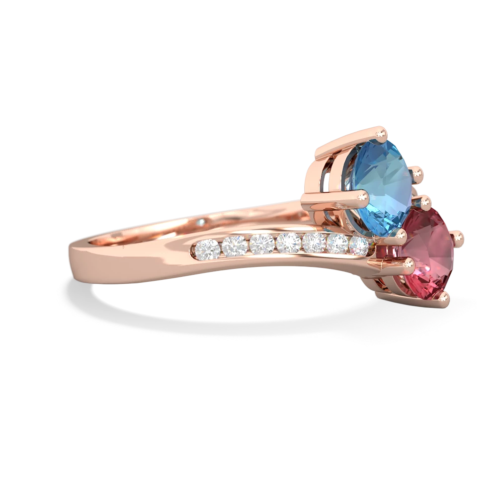 Blue Topaz Channel Set Two Stone 14K Rose Gold ring R5303