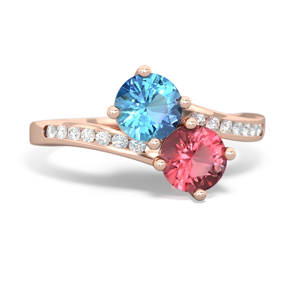 Blue Topaz Channel Set Two Stone 14K Rose Gold ring R5303