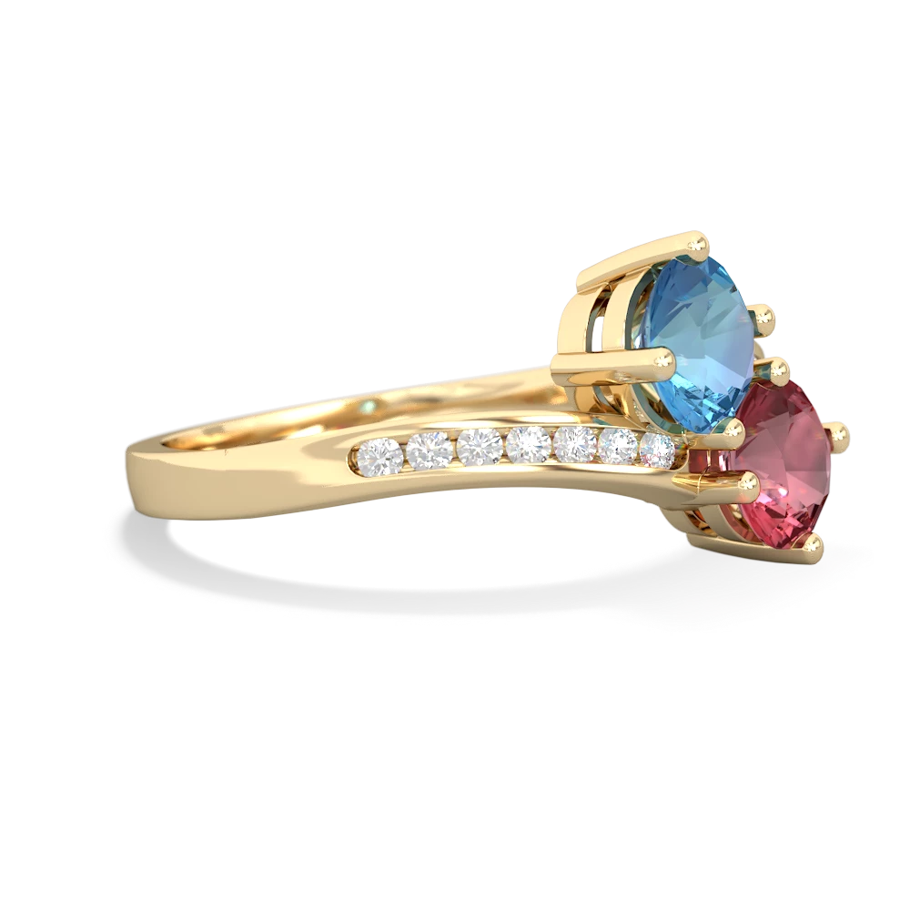 Blue Topaz Channel Set Two Stone 14K Yellow Gold ring R5303