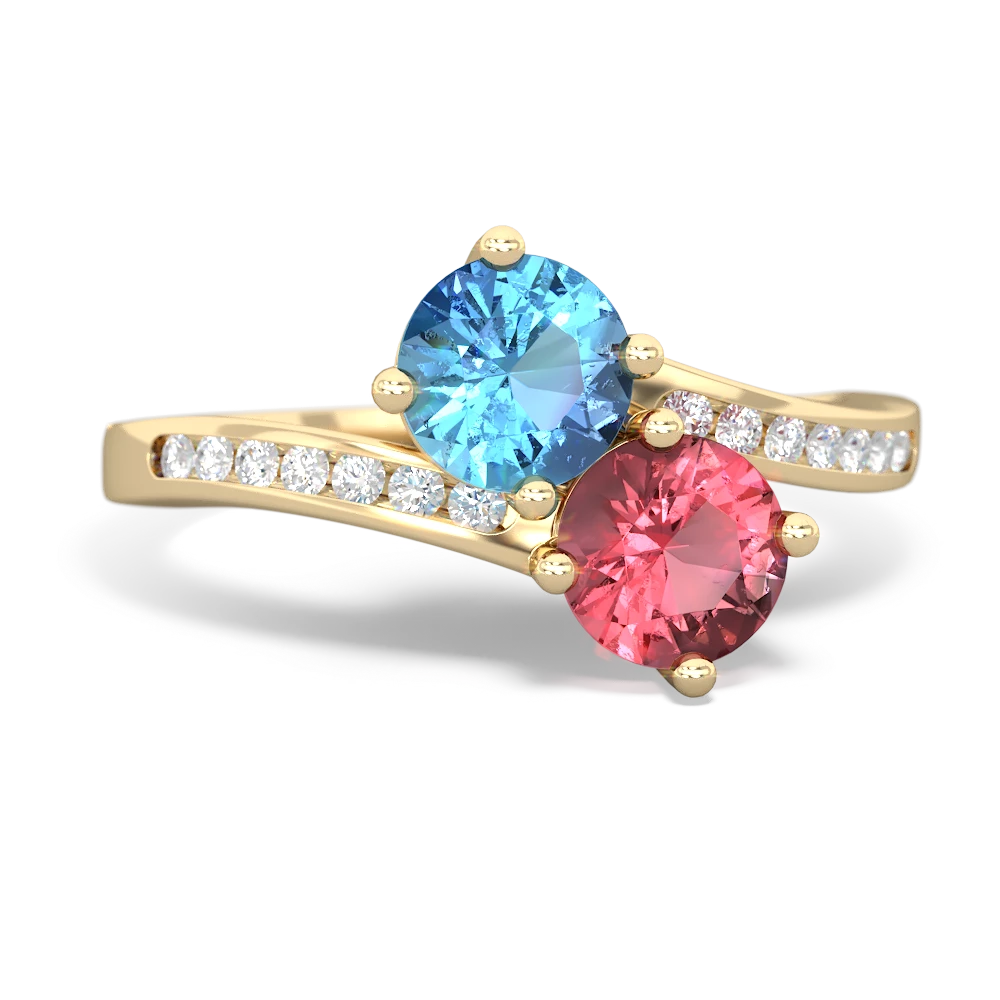 Blue Topaz Channel Set Two Stone 14K Yellow Gold ring R5303