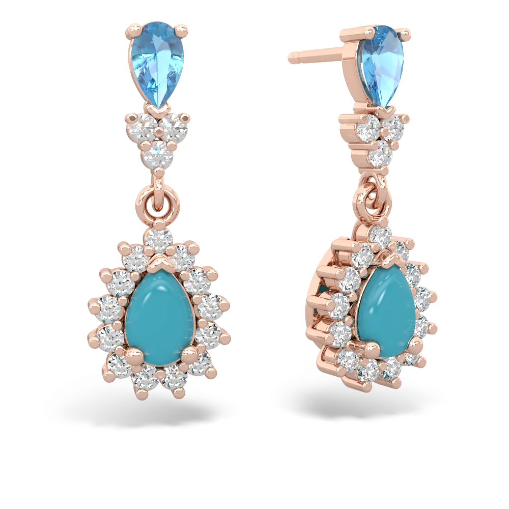 Blue Topaz Halo Pear Dangle 14K Rose Gold earrings E1882