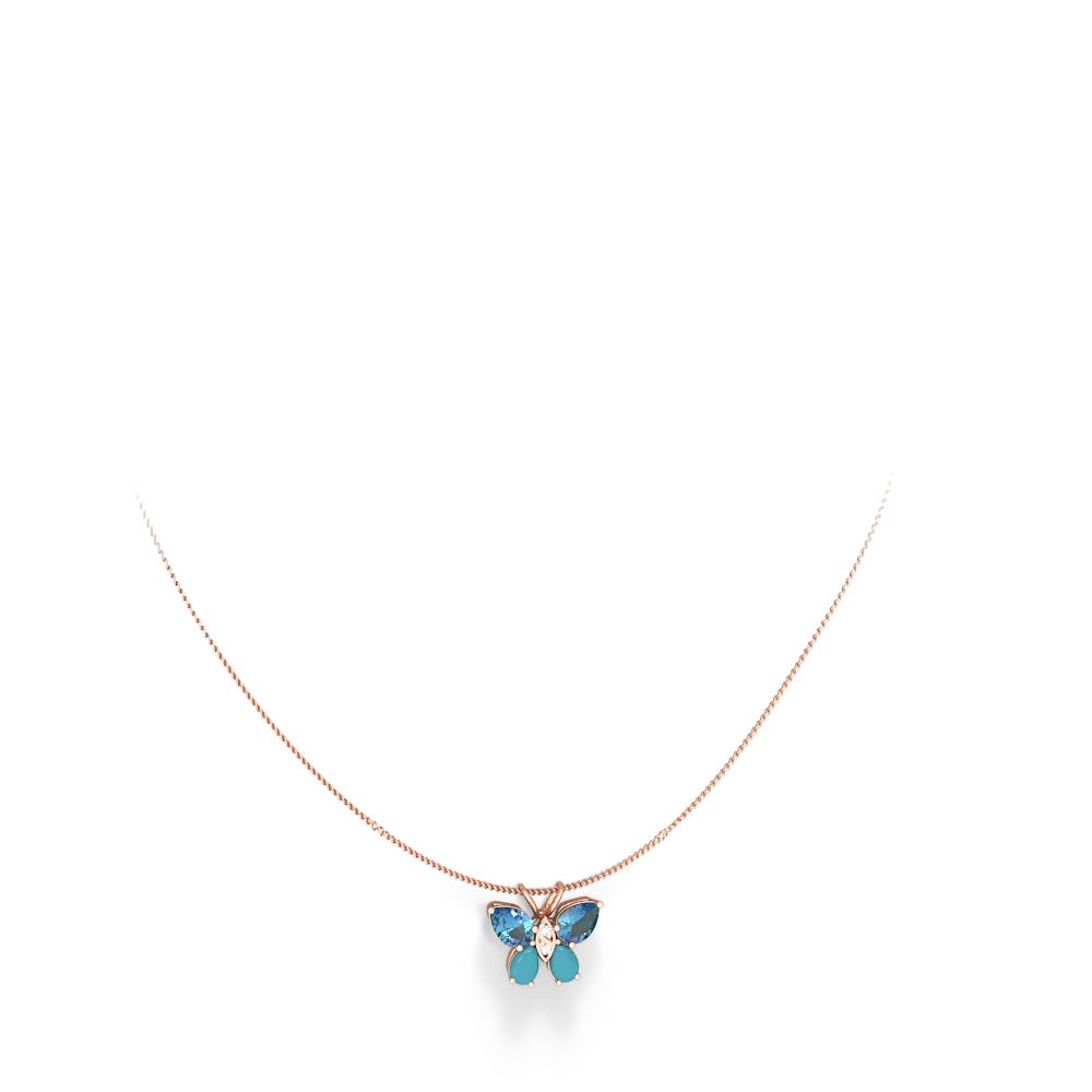 Blue Topaz Butterfly 14K Rose Gold pendant P2215