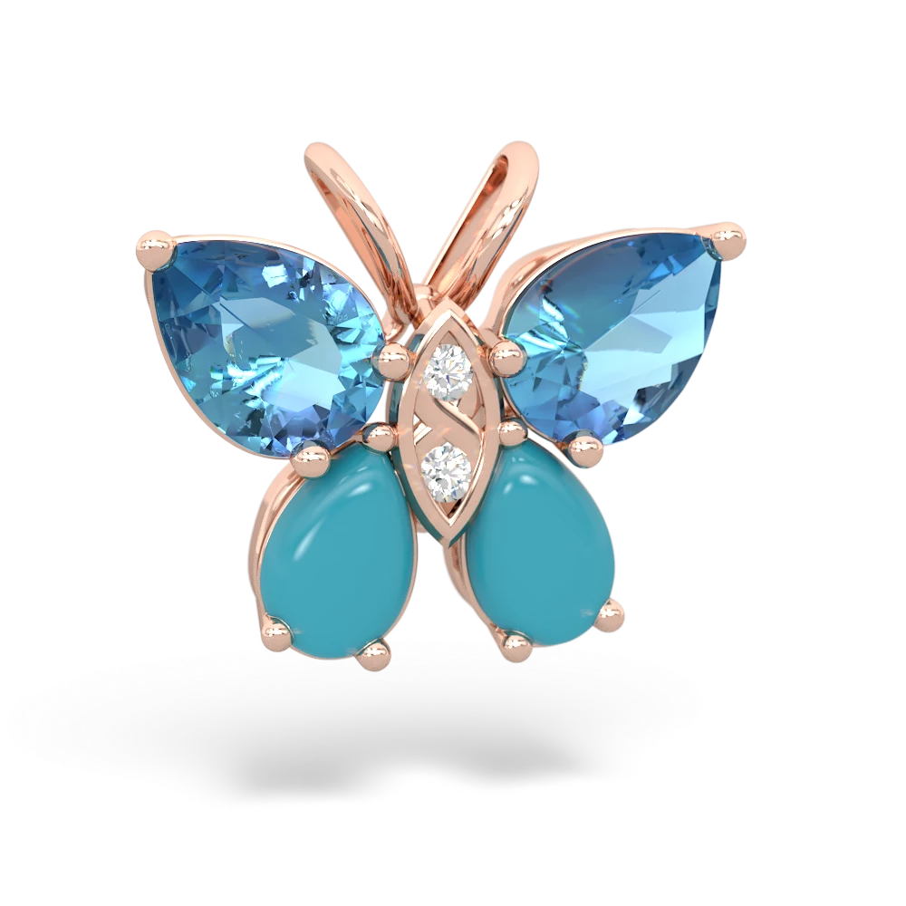 Blue Topaz Butterfly 14K Rose Gold pendant P2215