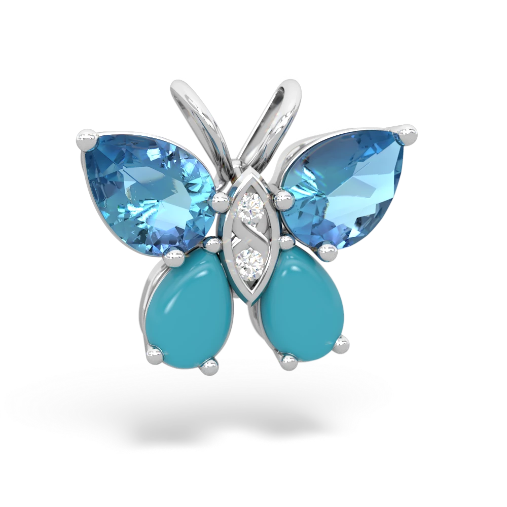 Blue Topaz Butterfly 14K White Gold pendant P2215