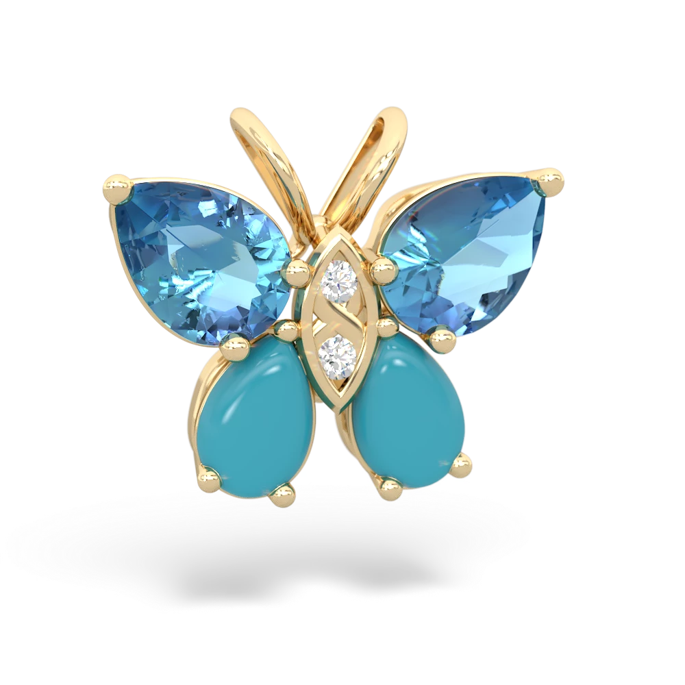 Blue Topaz Butterfly 14K Yellow Gold pendant P2215