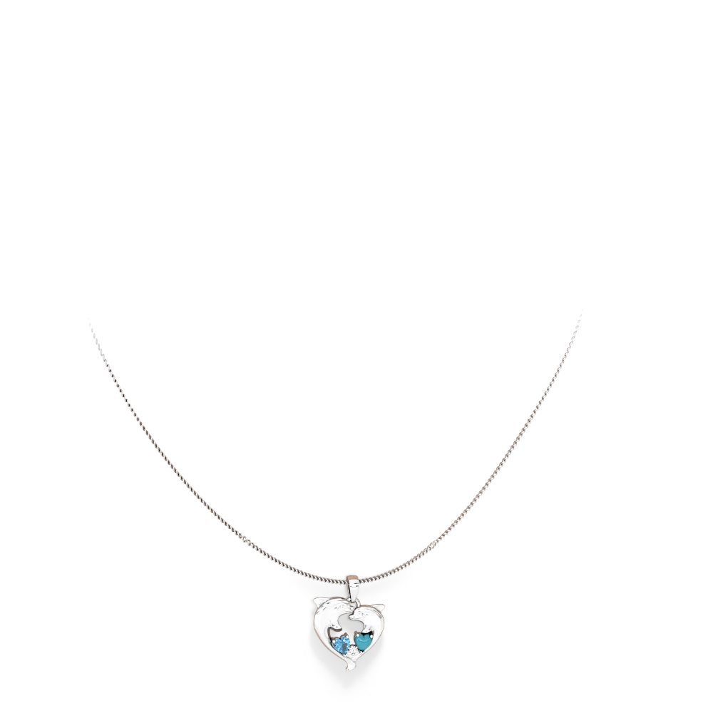 Blue Topaz Dolphin Heart 14K White Gold pendant P5820