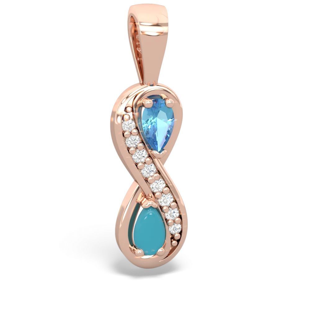 Blue Topaz Diamond Infinity 14K Rose Gold pendant P5390