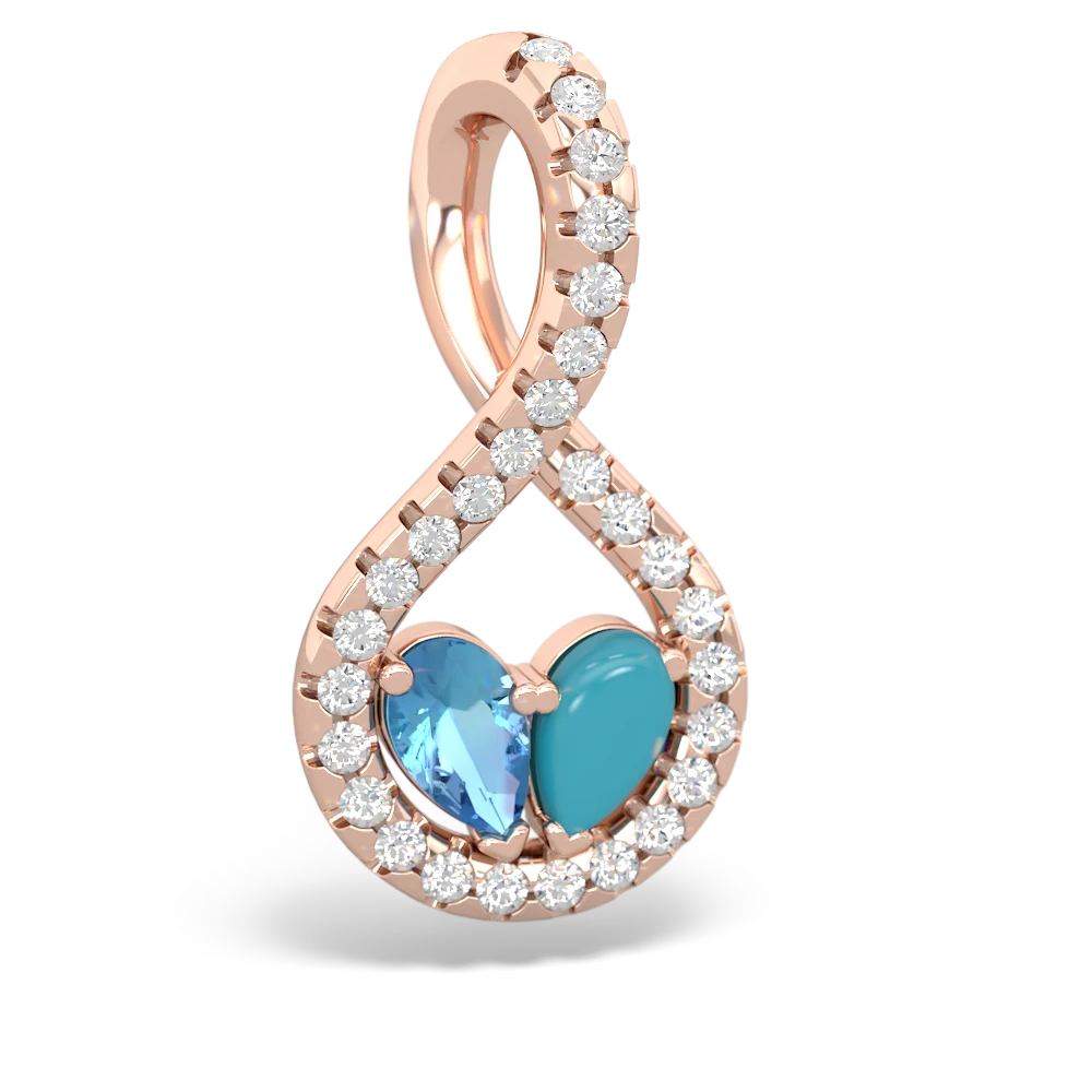 Blue Topaz Pave Twist 'One Heart' 14K Rose Gold pendant P5360