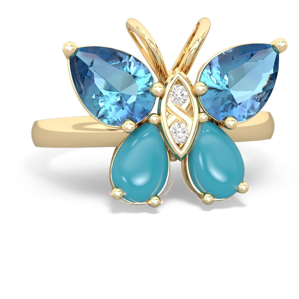 Blue Topaz Butterfly 14K Yellow Gold ring R2215