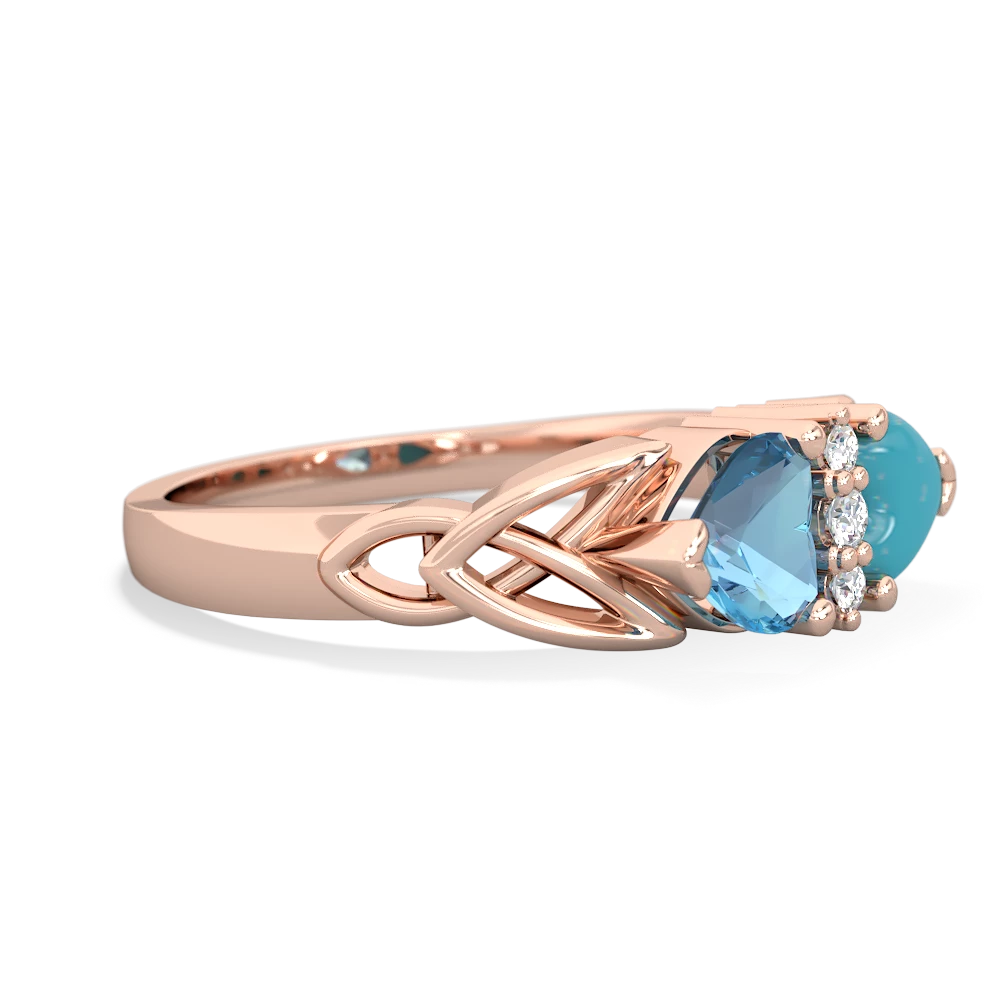 Blue Topaz Celtic Knot Double Heart 14K Rose Gold ring R5040