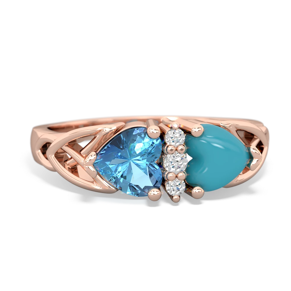 Blue Topaz Celtic Knot Double Heart 14K Rose Gold ring R5040