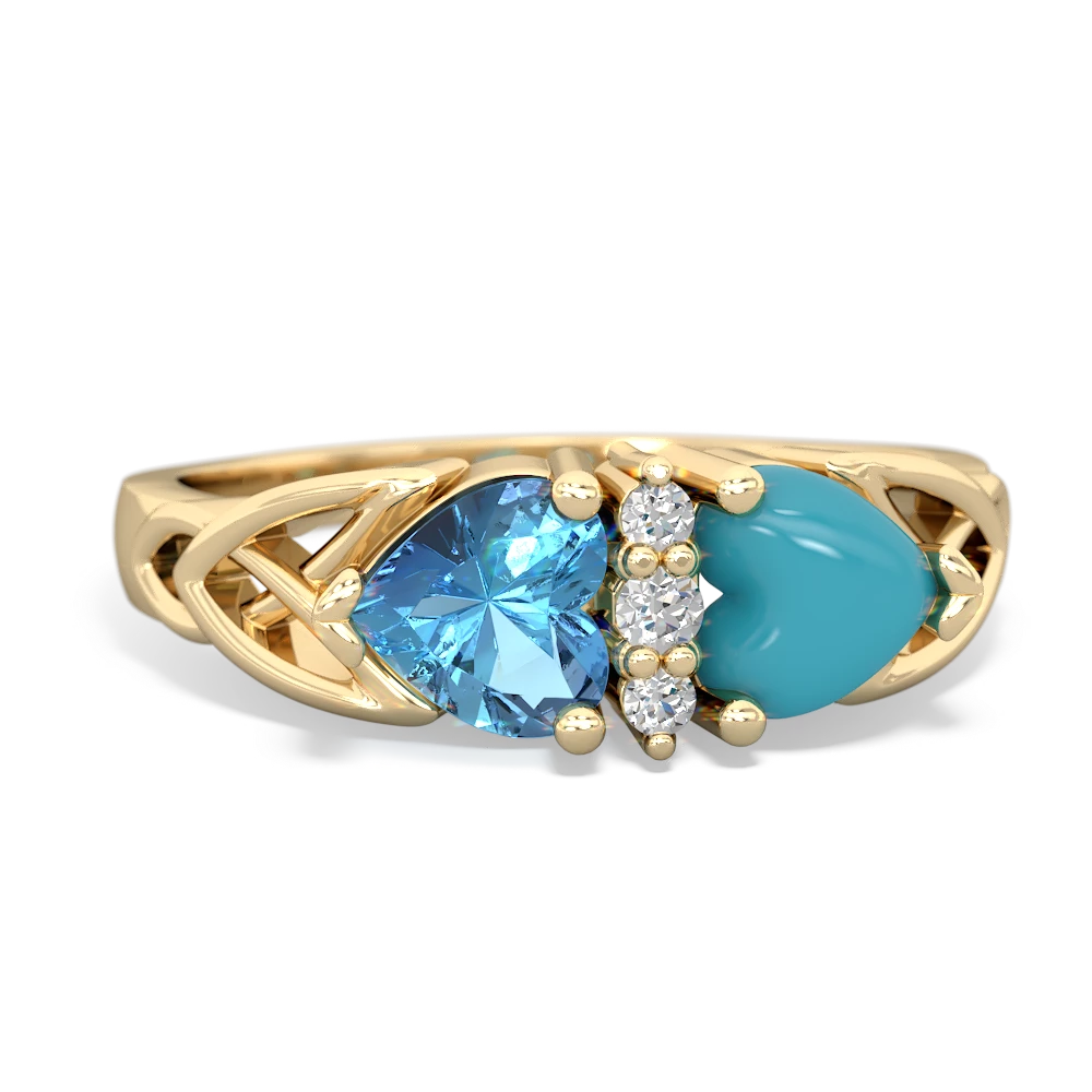 Blue Topaz Celtic Knot Double Heart 14K Yellow Gold ring R5040