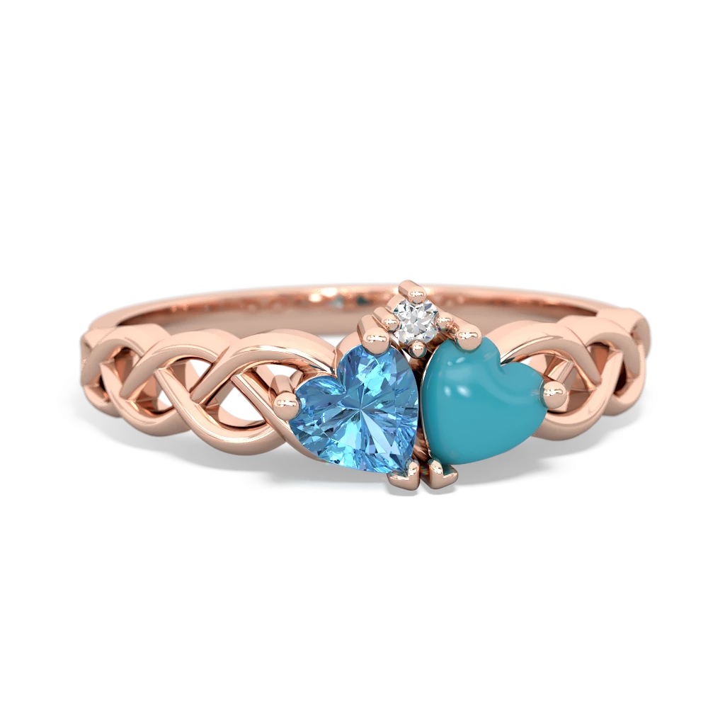 Blue Topaz Heart To Heart Braid 14K Rose Gold ring R5870