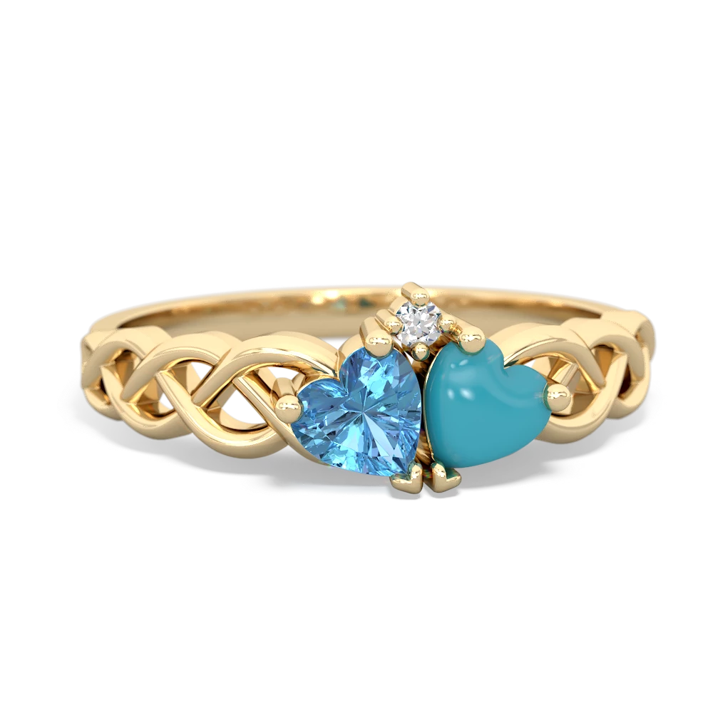 Blue Topaz Heart To Heart Braid 14K Yellow Gold ring R5870