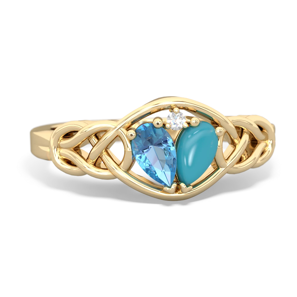 Blue Topaz Celtic Love Knot 14K Yellow Gold ring R5420