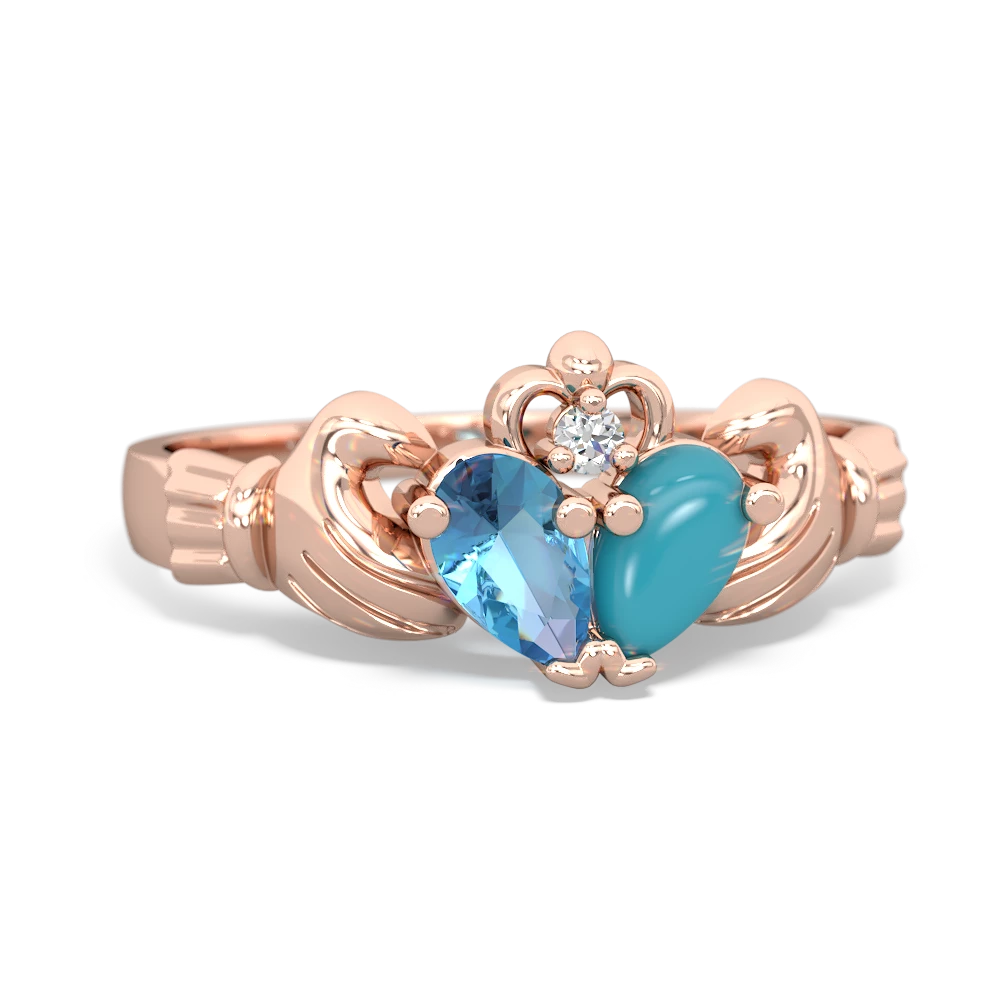 Blue Topaz 'Our Heart' Claddagh 14K Rose Gold ring R2388