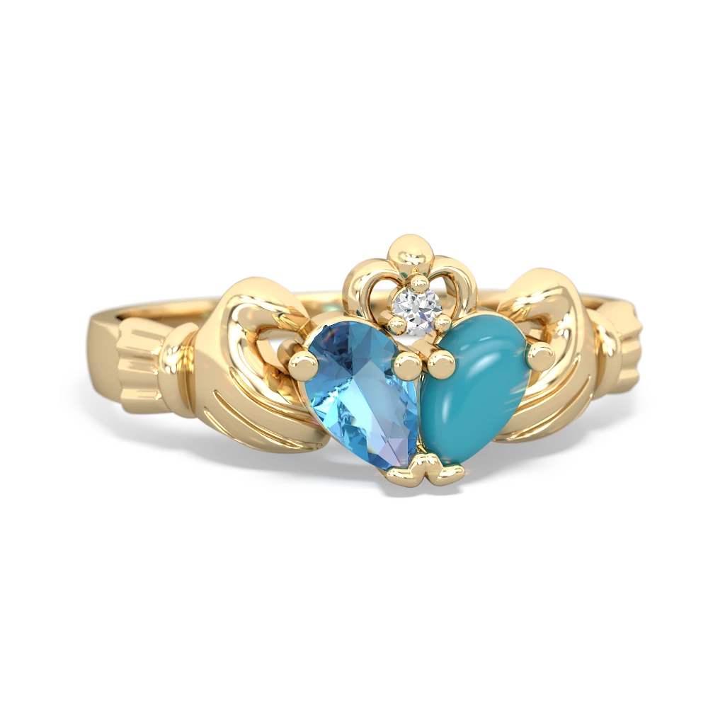 Blue Topaz 'Our Heart' Claddagh 14K Yellow Gold ring R2388