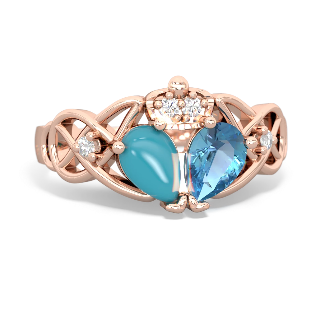 Blue Topaz 'One Heart' Celtic Knot Claddagh 14K Rose Gold ring R5322