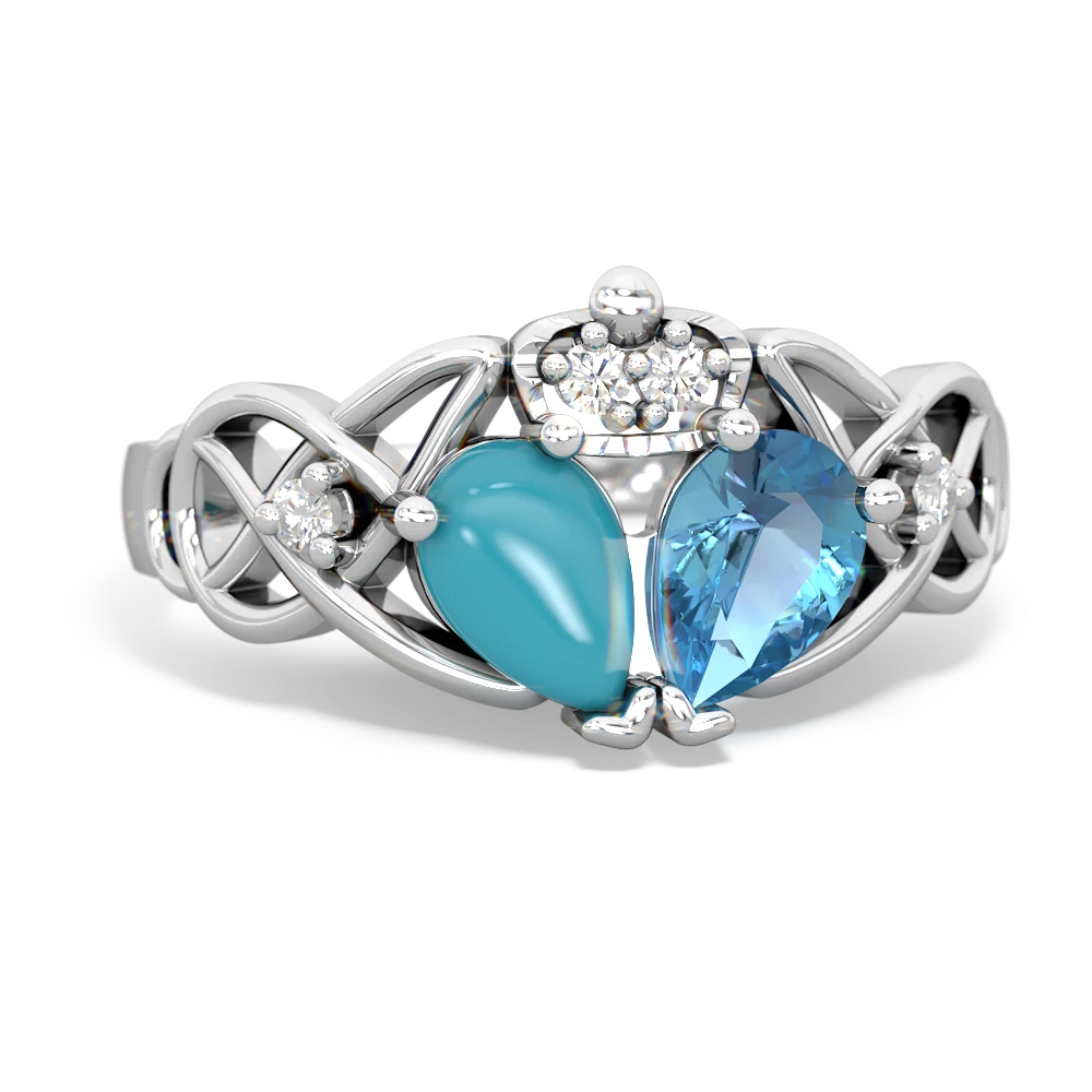 Blue Topaz 'One Heart' Celtic Knot Claddagh 14K White Gold ring R5322