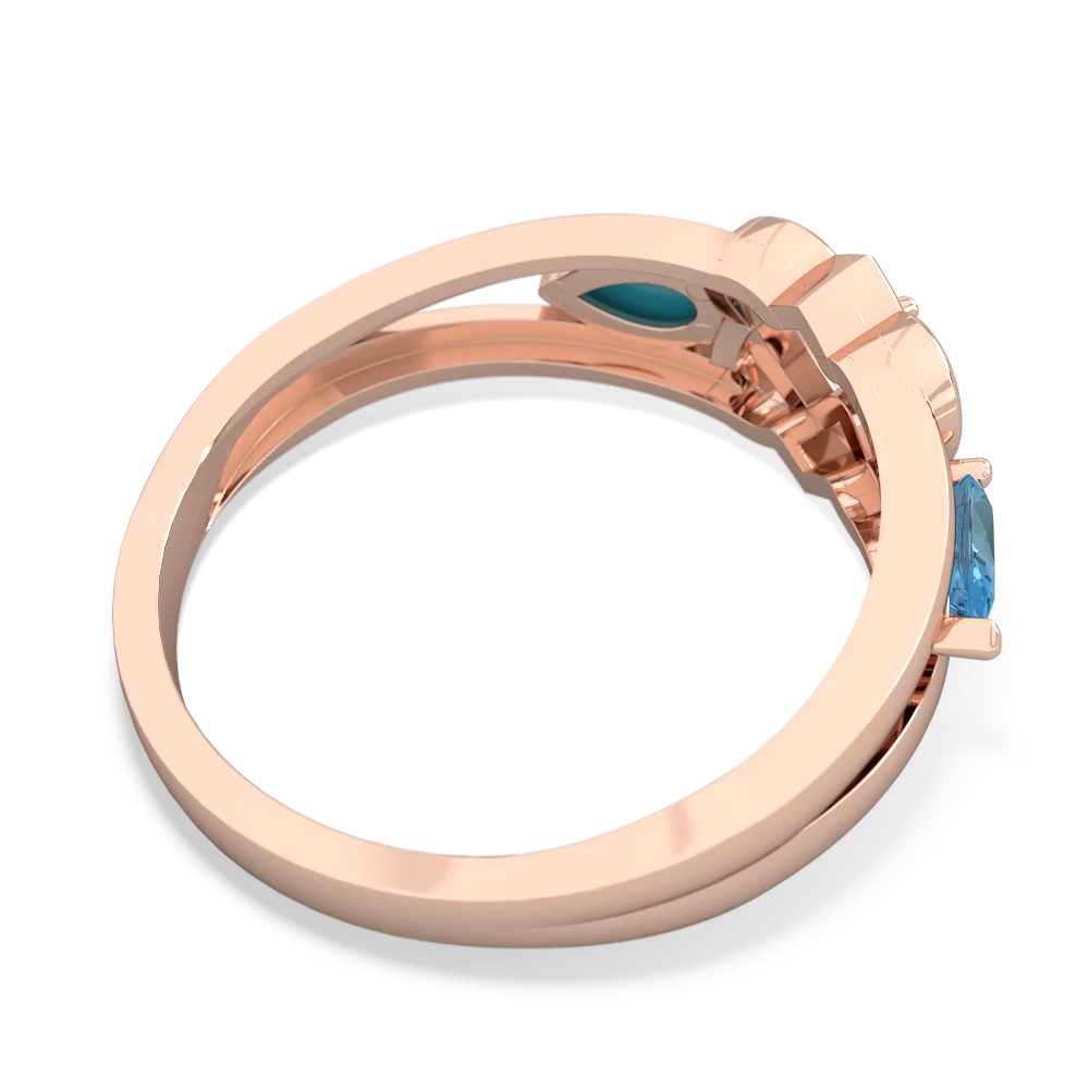 Blue Topaz Hearts Intertwined 14K Rose Gold ring R5880