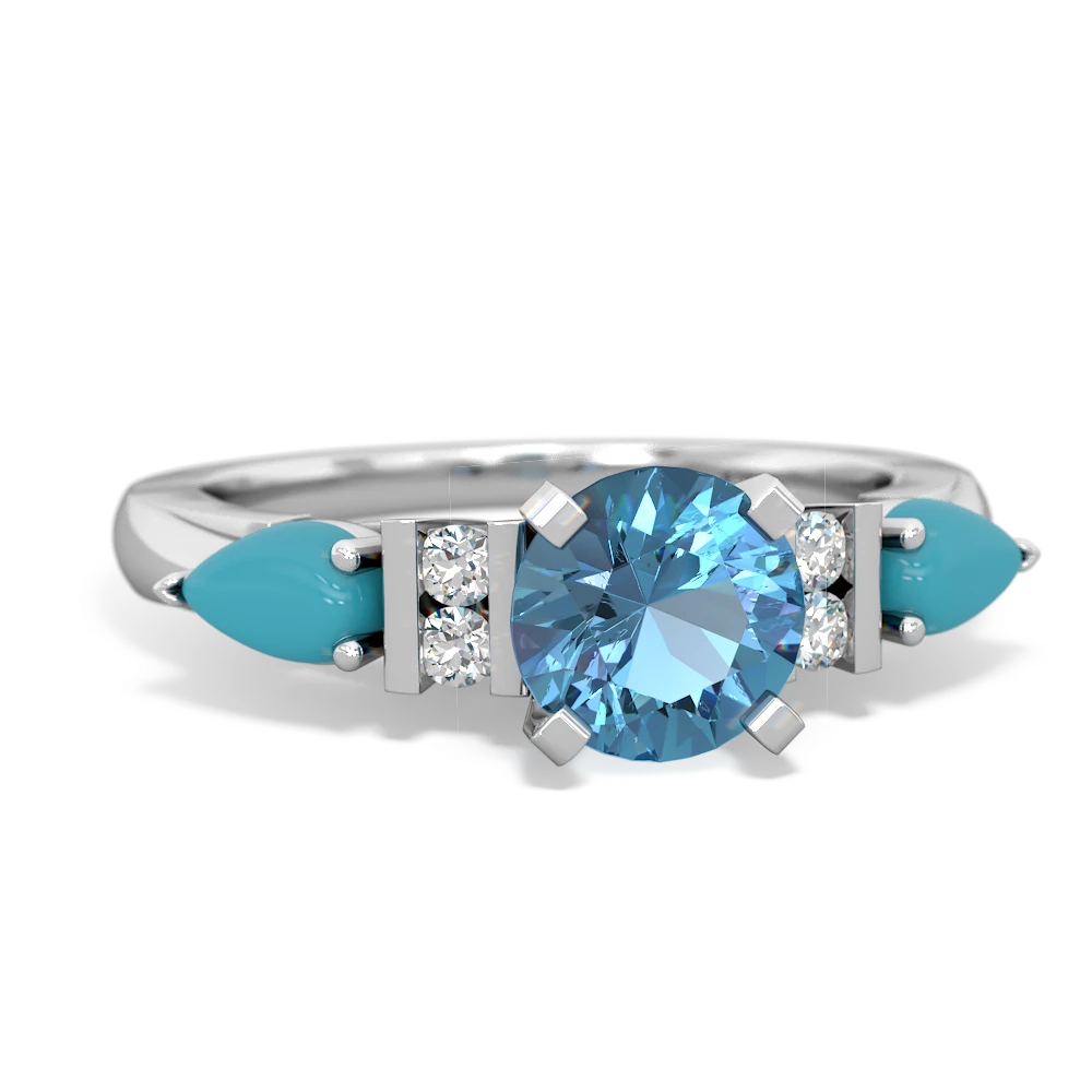 Blue Topaz 6Mm Round Eternal Embrace Engagement 14K White Gold ring R2005