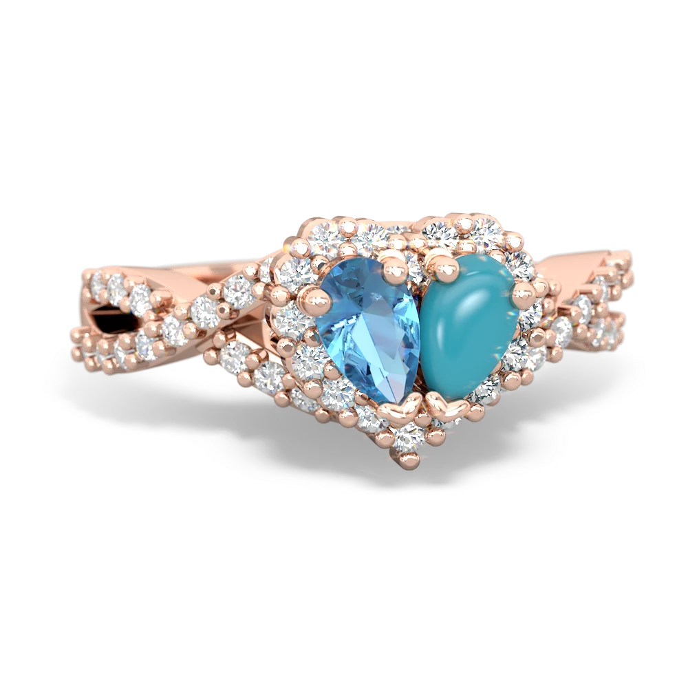 Blue Topaz Diamond Twist 'One Heart' 14K Rose Gold ring R2640HRT