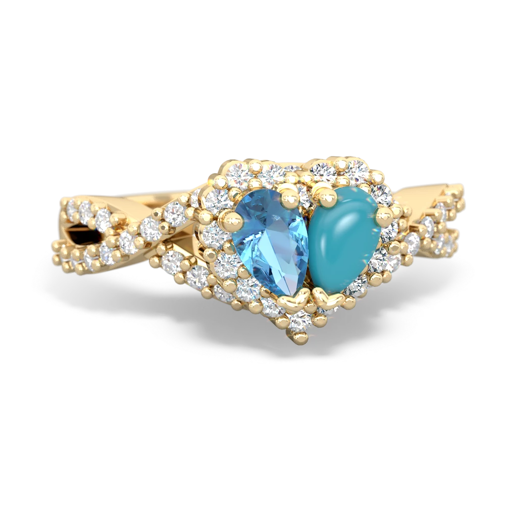 Blue Topaz Diamond Twist 'One Heart' 14K Yellow Gold ring R2640HRT