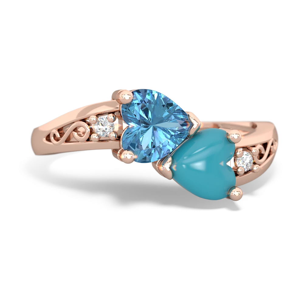 Blue Topaz Snuggling Hearts 14K Rose Gold ring R2178