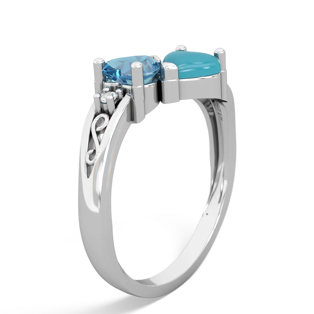 Blue Topaz Snuggling Hearts 14K White Gold ring R2178