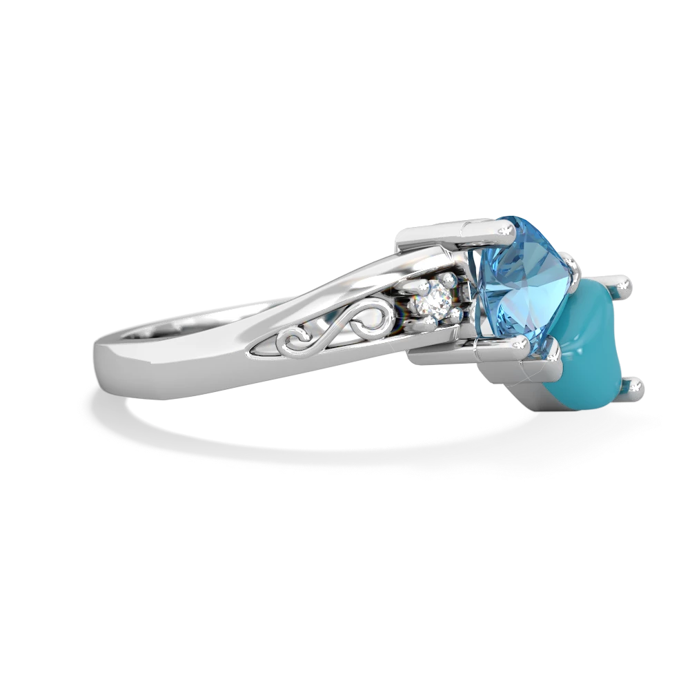 Blue Topaz Snuggling Hearts 14K White Gold ring R2178